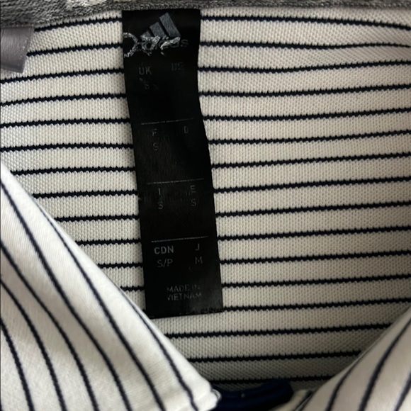 Adidas White and Blue Stripped Polo Shirt Performance Athletic - Picture 3 of 5